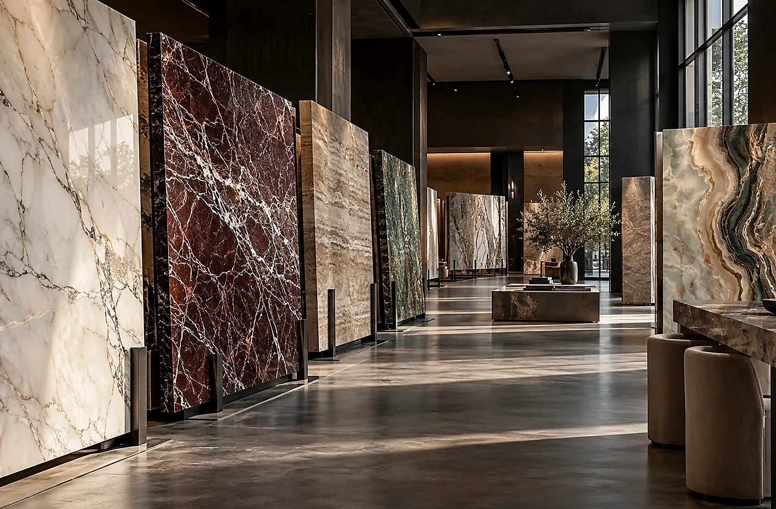 Natuursteen in een architecturale showroom